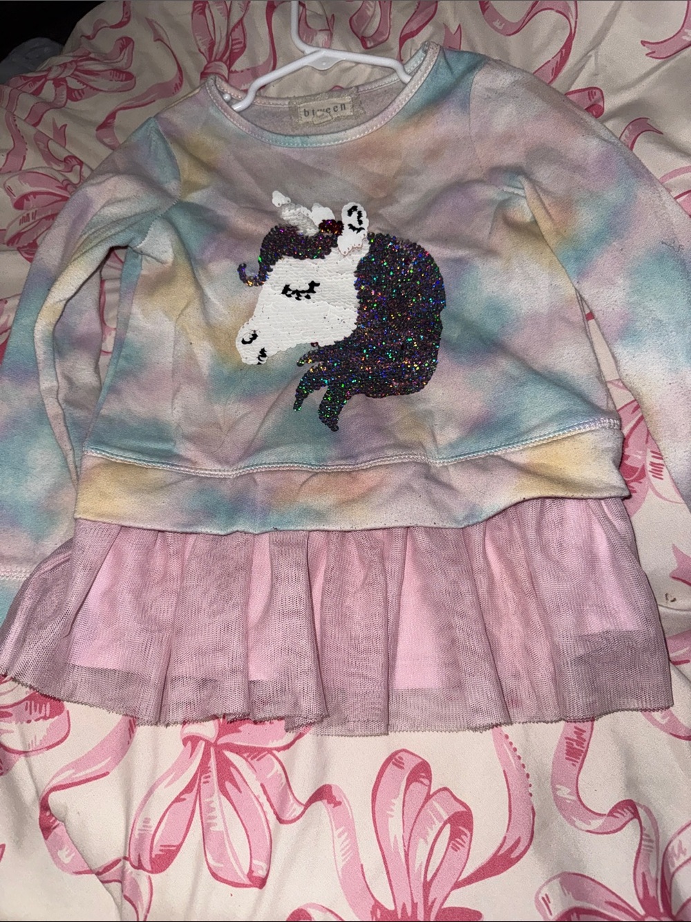 Girls Unicorn Sequin Pullover Dress with Pink Tulle Skirt